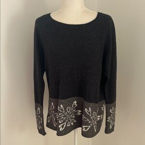 LOFT Charcoal Gray and Cream Knit Snowflake  Sweater sz S